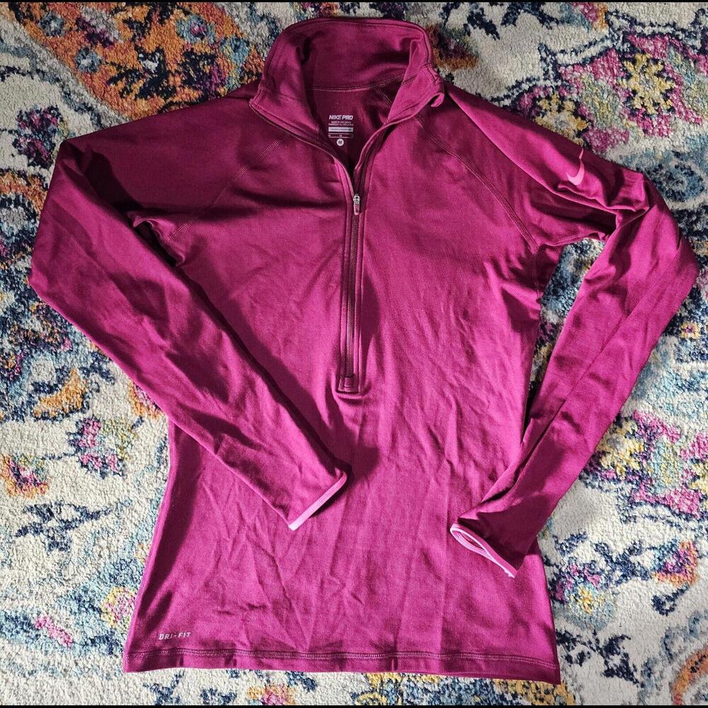 Nike Pro Shirt Women M Pink Fitted 1/2 Zip Athletic Pullover
